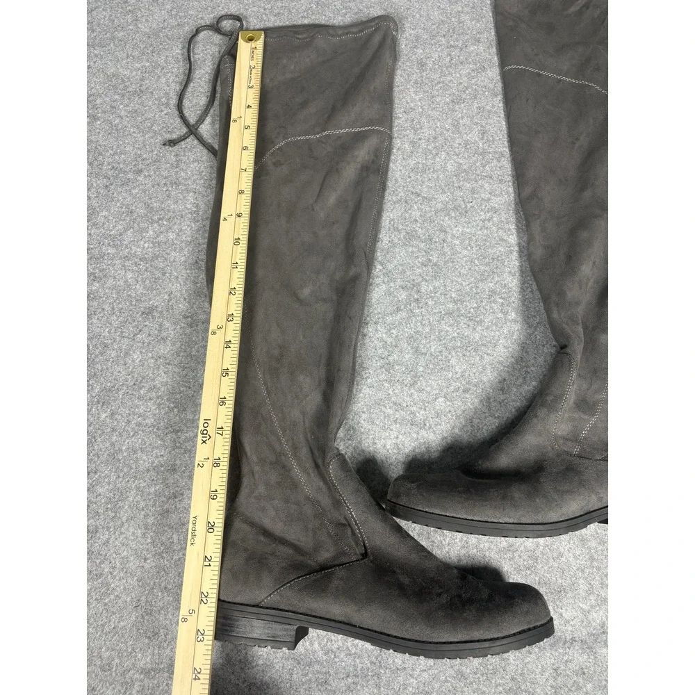Unisa Tall Over The Knee Boots 10M Grey‎ Faux Suede Tie Back